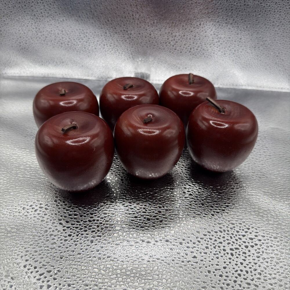 Lot of 6 Vintage Solid Wood Apples Red Faux Artificial Fruit Decor Country Farm
